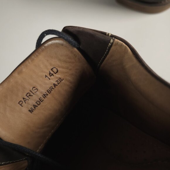 BELVEDERE Paris Mens Brown Leather Oxford Shoes Cap Toe Made In Brazil 14D - Picture 10 of 11